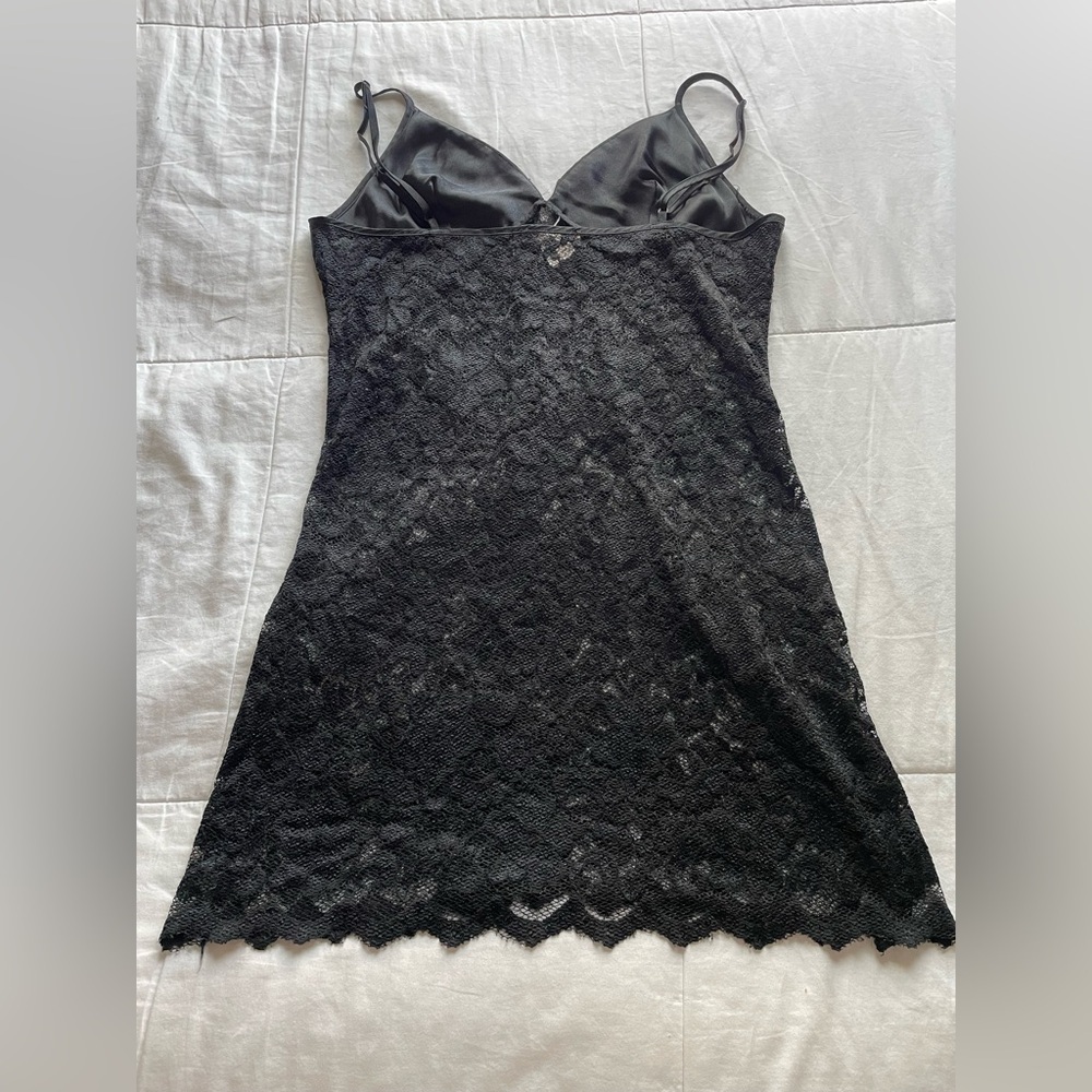 Vintage Black Lace Sheer‎ Mini Slip Dress Large 90s Vamp Whimsigoth Grunge Goth - Picture 4 of 8